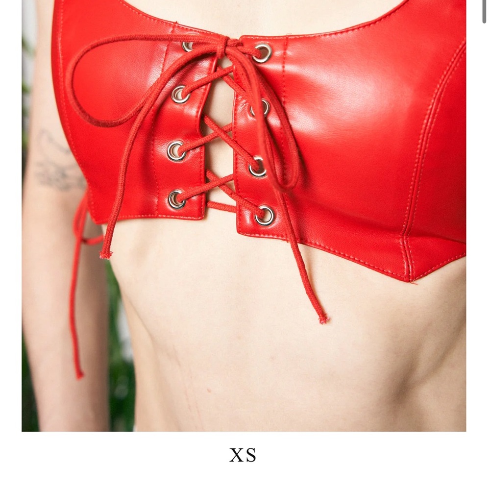 NWT Corset Top Plant Leather Red, Size Large